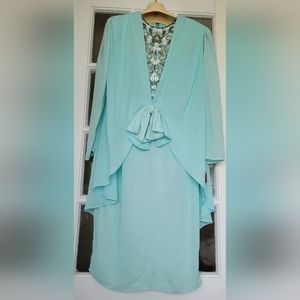 Vintage & NWT! Beaded & Sequined, Aqua Chiffon Layered, Size 8 Lined Dress